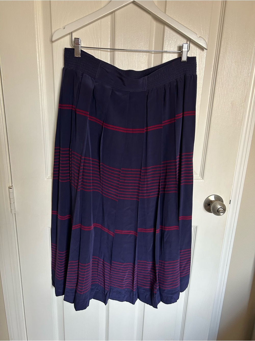 Vintage 80’s Marisa Christina 100% Silk Navy Midi Skirt with Red Stripe Detail